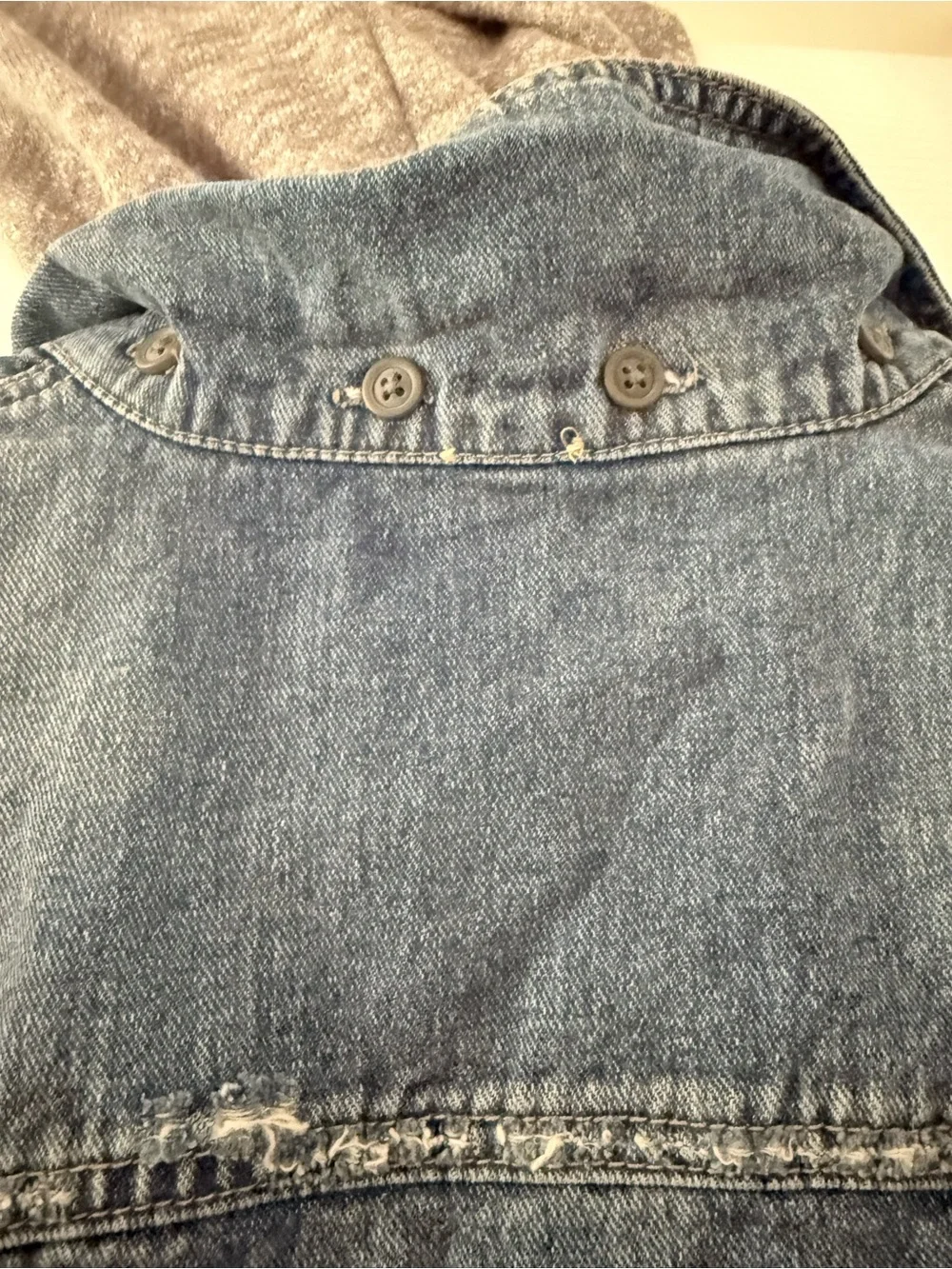 Free People Knit Hooded Denim Jacket with Blue Grey Sleeves - Small